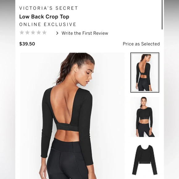 EUC Victoria’s Secret Black Long Sleeve Low Back Crop Top in Size Medium - Picture 3 of 5